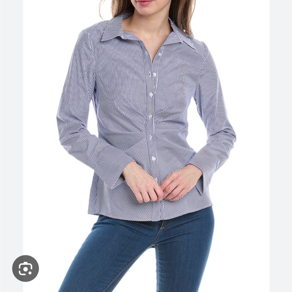 Drew Bodie Xs Nwt Navy Pinstripe Blouse. Made In Usa. Custom Tailored Fitted.